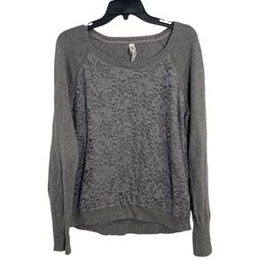 Aeropostale Womens Grey Lace Front Raglan Sleeve Sweater Size Extra Large